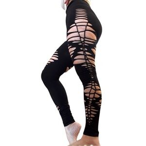 Edgy Black Distressed Leggings with Ladder Design